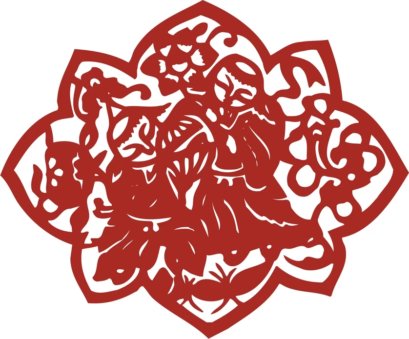 中国风中式传统喜庆民俗人物动物窗花剪纸插画边框AI矢量PNG素材【1693】